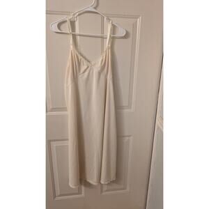 VTG Shadowline Cream/Light Yellow Long Nightgown, Satin & Lace Adjustable Straps